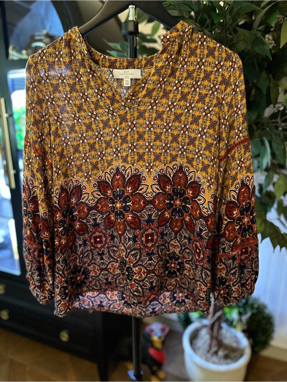 new directions Mustard Multi Paisley Border V-Neck Blouse